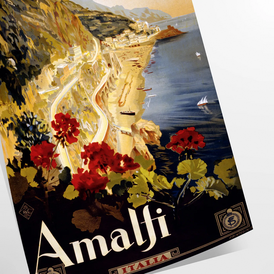 allure Amalfi Coast captivating travel art poster chic blend black green hues wall unique gift print timeless elegance space sleek standalone piece