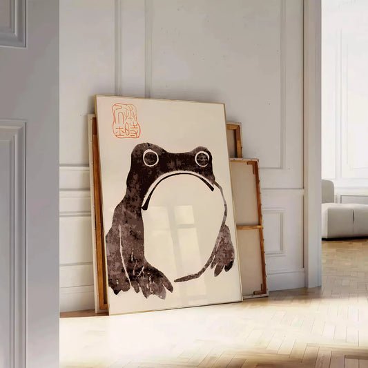 space captivating poster unimpressed frog Matsumoto Hoji black orange colors wall art unique gift print Japanese artistry sizes A4 cm A0