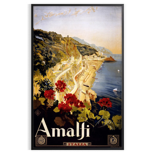 allure Amalfi Coast captivating travel art poster chic blend black green hues wall unique gift print timeless elegance space sleek standalone piece