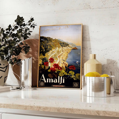 allure Amalfi Coast captivating travel art poster chic blend black green hues wall unique gift print timeless elegance space sleek standalone piece