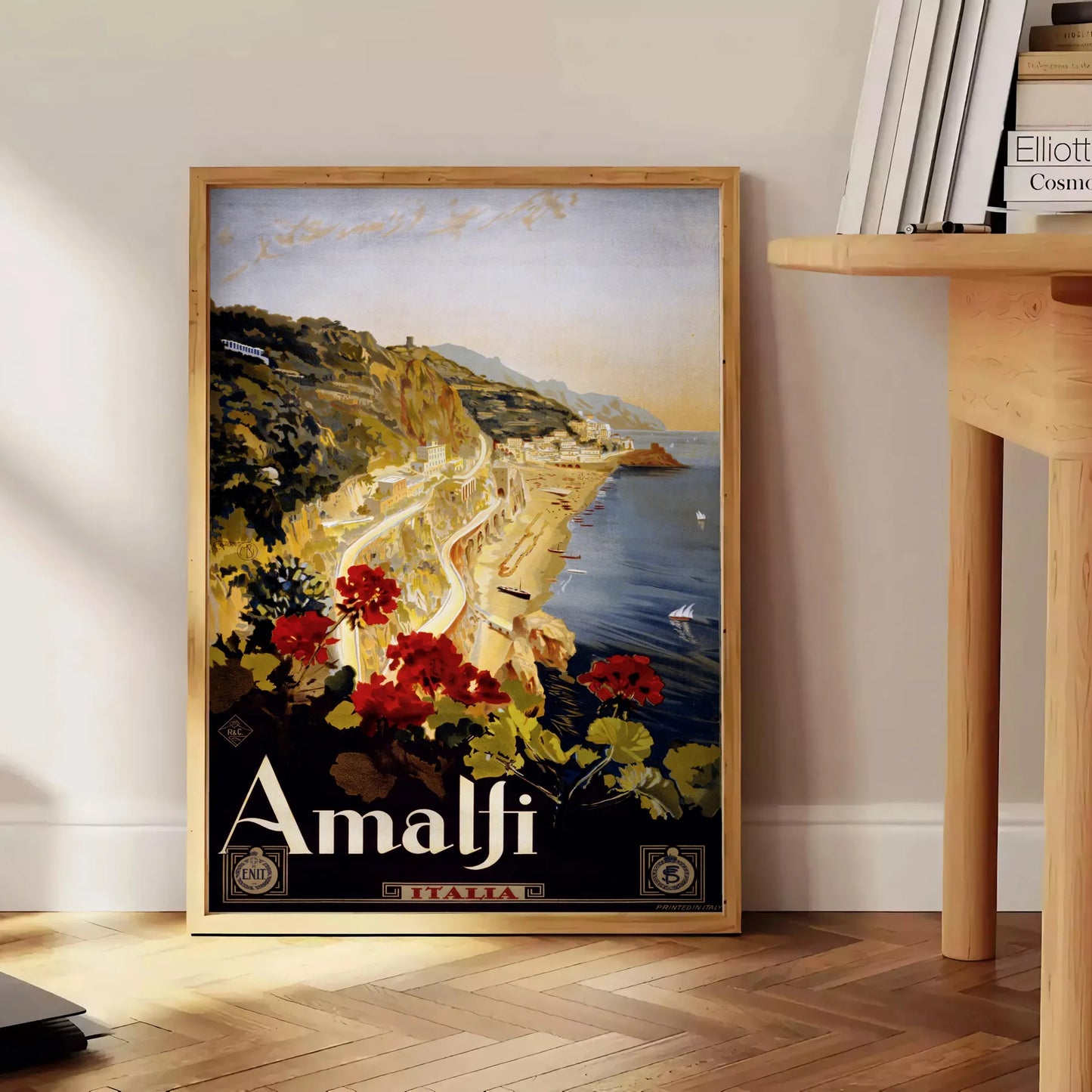 allure Amalfi Coast captivating travel art poster chic blend black green hues wall unique gift print timeless elegance space sleek standalone piece
