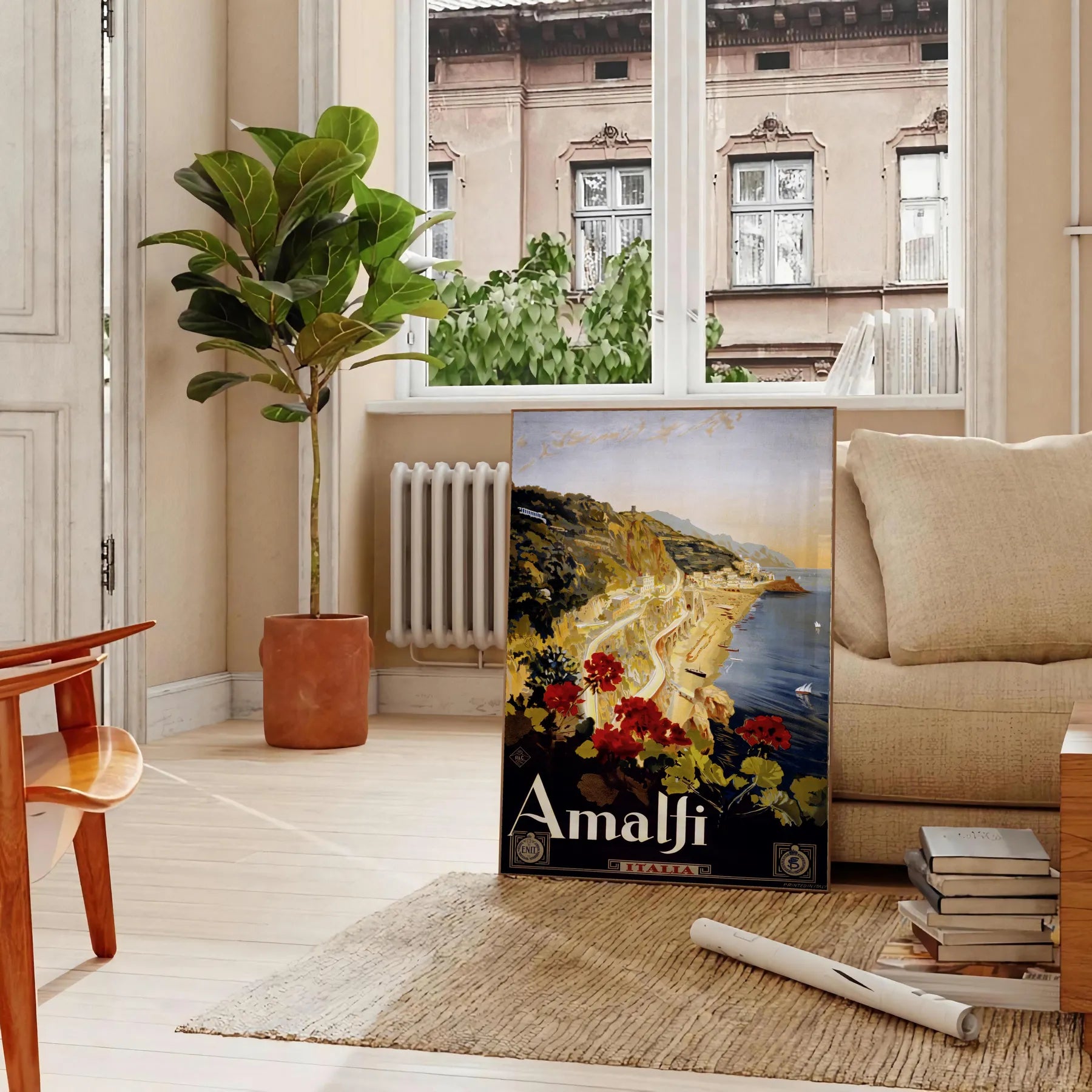 allure Amalfi Coast captivating travel art poster chic blend black green hues wall unique gift print timeless elegance space sleek standalone piece