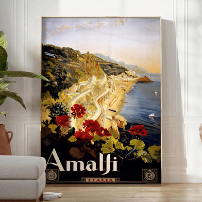 allure Amalfi Coast captivating travel art poster chic blend black green hues wall unique gift print timeless elegance space sleek standalone piece