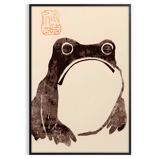 space captivating poster unimpressed frog Matsumoto Hoji black orange colors wall art unique gift print Japanese artistry sizes A4 cm A0