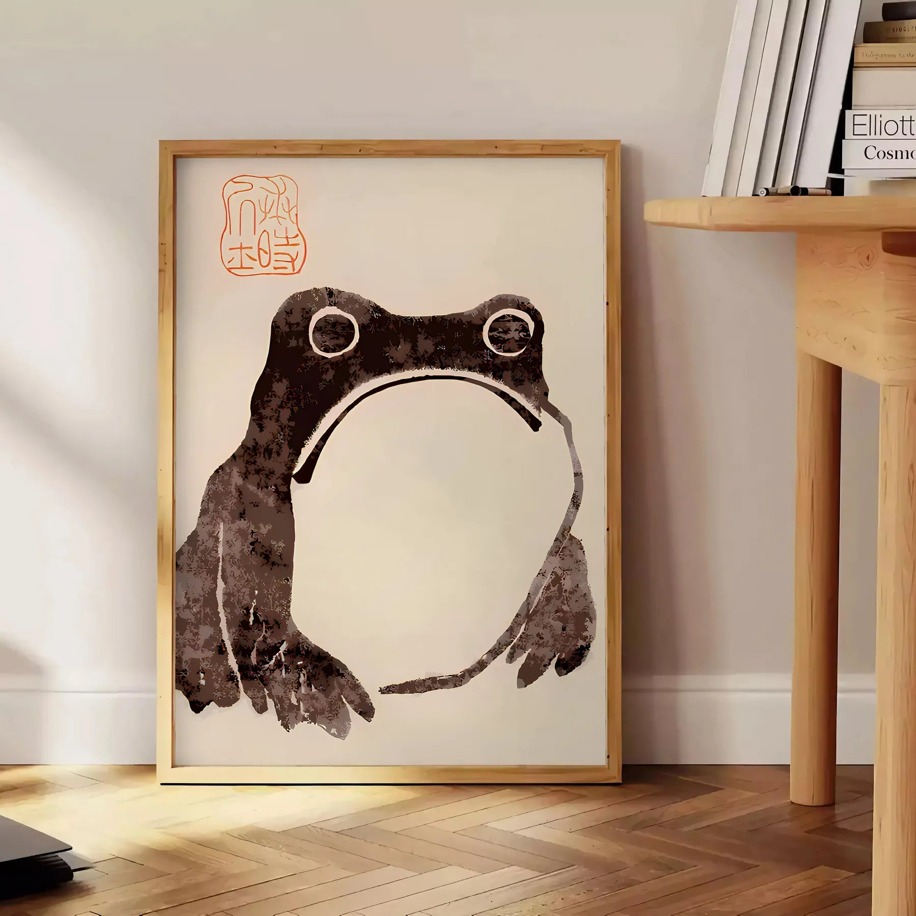 space captivating poster unimpressed frog Matsumoto Hoji black orange colors wall art unique gift print Japanese artistry sizes A4 cm A0
