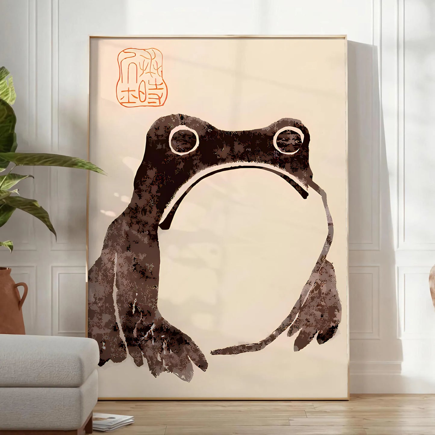 space captivating poster unimpressed frog Matsumoto Hoji black orange colors wall art unique gift print Japanese artistry sizes A4 cm A0