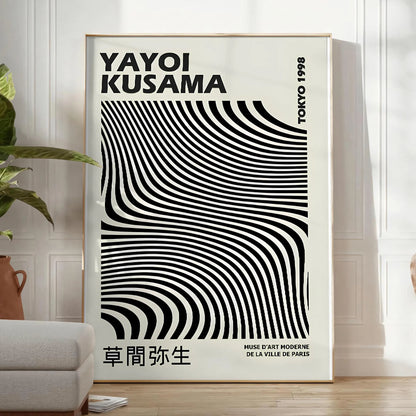 space stunning black white Yayoi Kusama poster art lovers captivating wall unique gift stylish addition room various sizes A4 cm A0